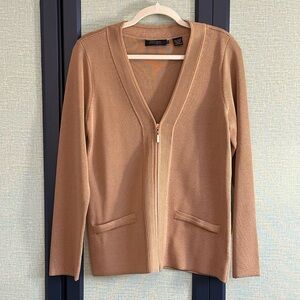 Vintage 100% Silk Dana Buchman Fine Knit Textured Gold Zip Up Cardigan, Size M